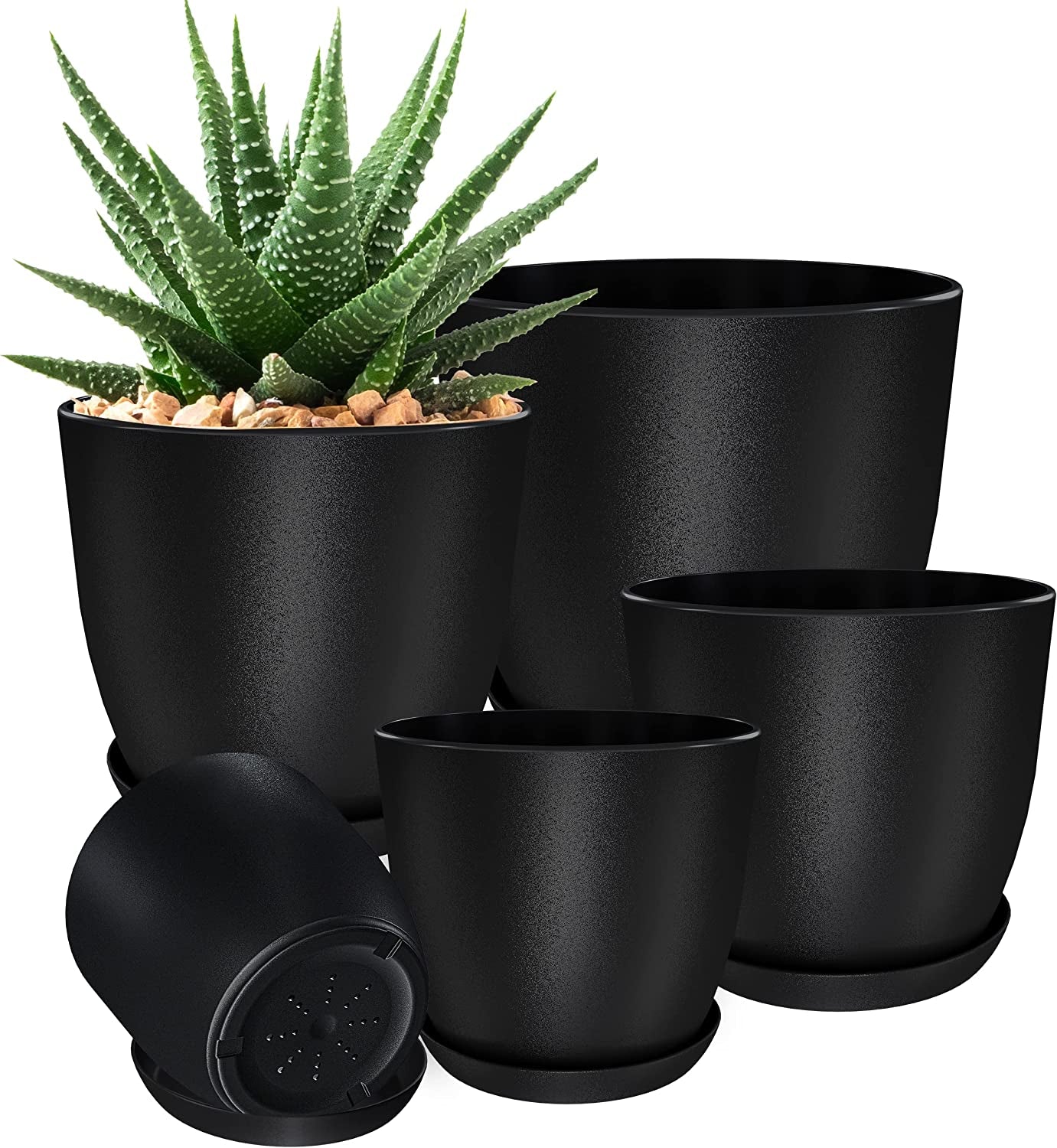 - Plant Pots Indoor with Drainage - 7/6.6/6/5.3/4.8 Inches Home Decor Flower Pots for Indoor Planter - Pack of 5 Plastic Planters for Indoor Plants, Cactus, Succulents Pot - White