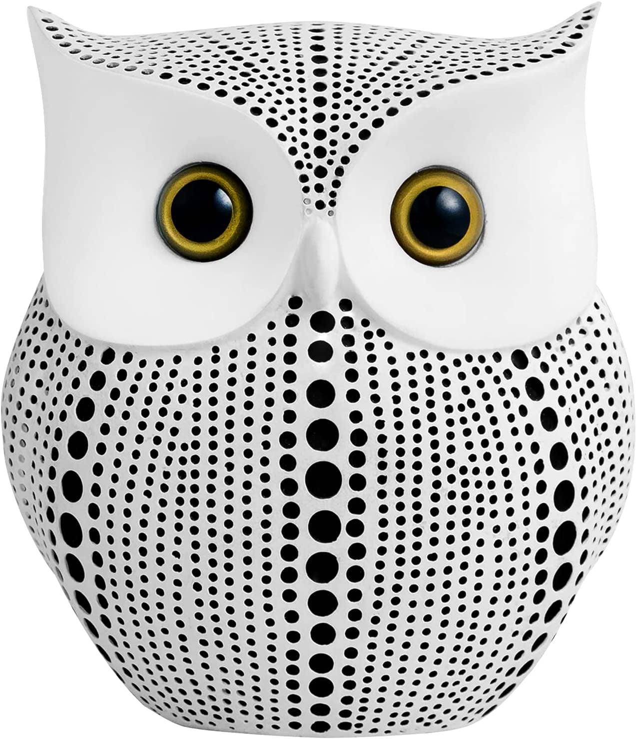 Owl Statue for Home Decor Accents Office Decoration,  Handmade Polka Dots Buhos Modern Bird Figurine for Indoor Book Shelf Desktop Cabinet Fireplace Mantel Living Room Bedroom Ornament (White)