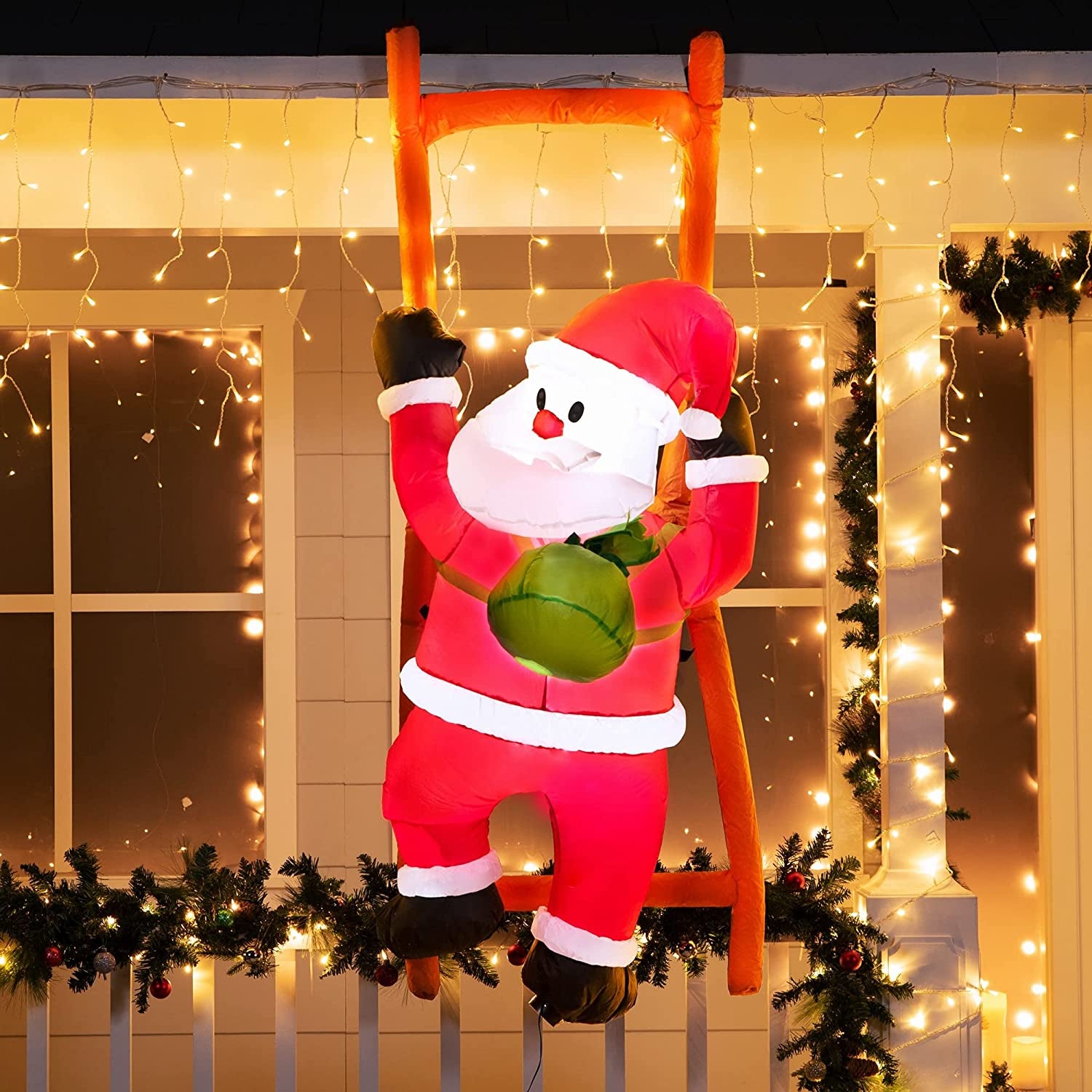 6 Ft Christmas Inflatable Flamingo on Ornament Decorations, Blow up Inflatables with Build-In Leds for Christmas Party Indoor, Outdoor, Yard, Garden, Lawn Décor, Holiday Season