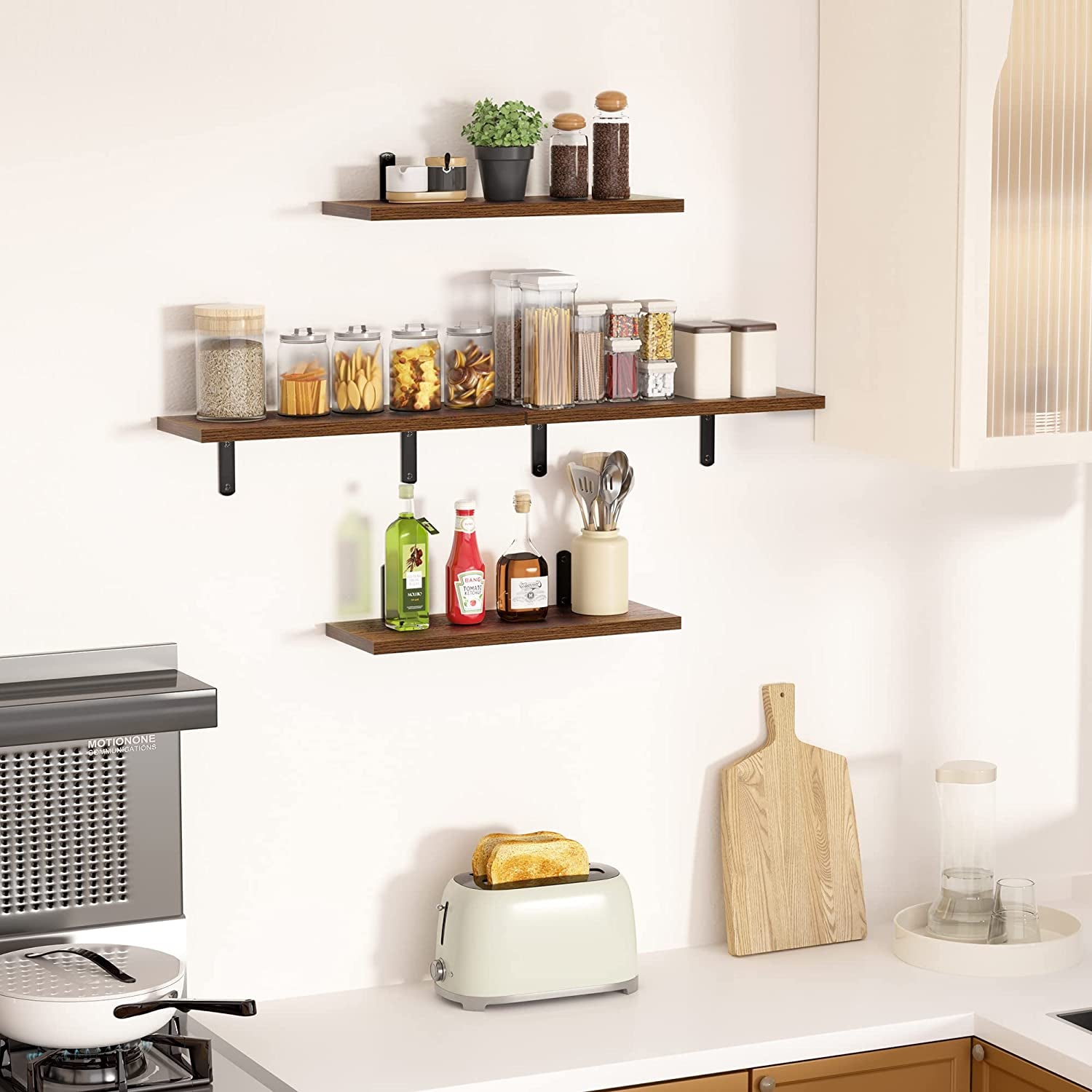 Floating Shelves for Wall Decor Storage, Dark Brown Wall Mounted Shelves Set of 5, Sturdy Small Wood Shelves Hanging for Bedroom, Living Room, Bathroom, Kitchen, Corner, Book