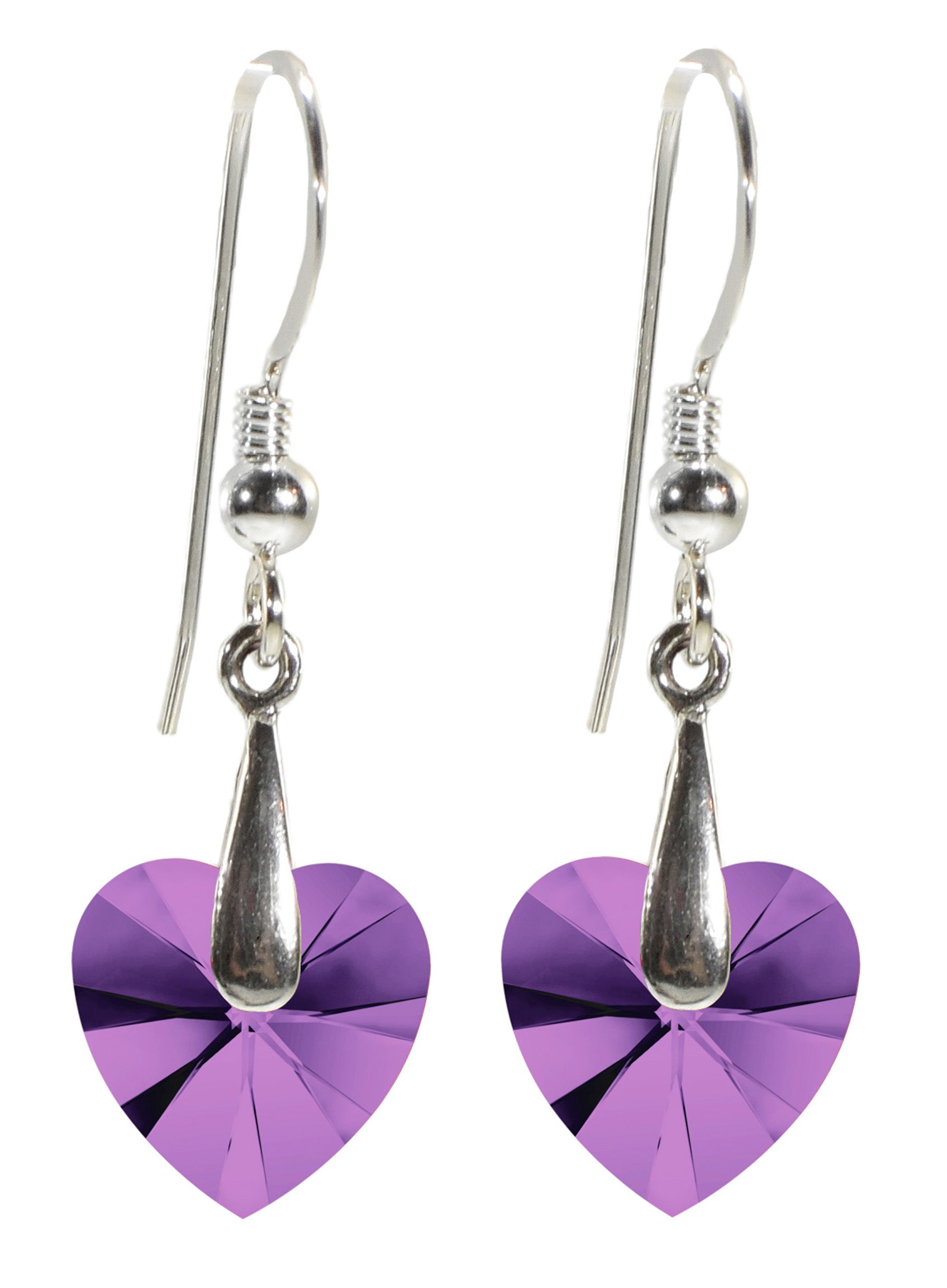 A close-up of a purple Swarovski crystal in a 925 Sterling Silver I Love You Heart Pendant Necklace Set 24k Gold Inscribed in 12 Languages.