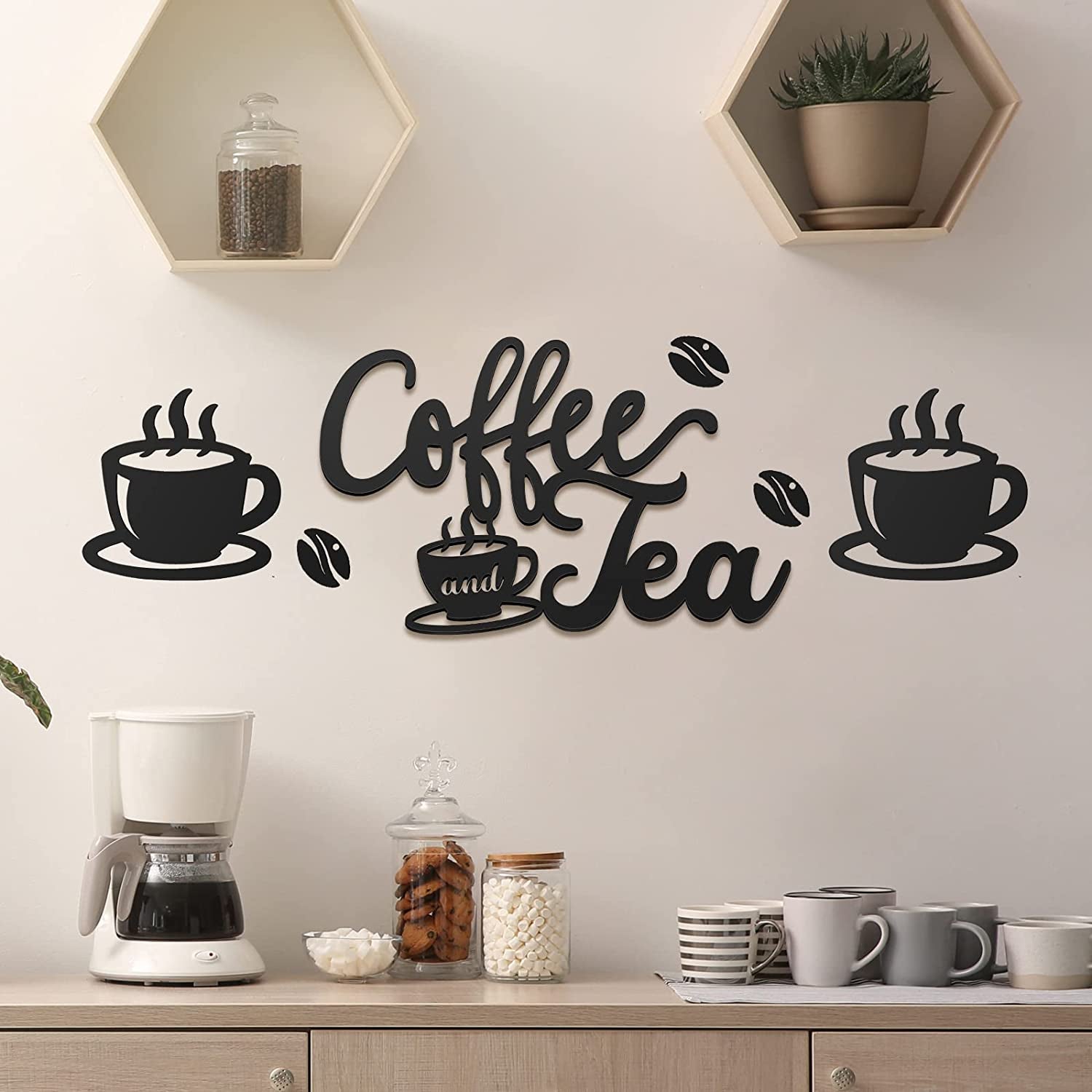 Coffee Bar Rustic Metal Sign Rustic Coffee Bar Hanging Wall Decor Coffee Signs for Coffee Bar Metal Coffee Wall Art for Coffee Bar Home Office Kitchen (Coffee Bar, Bean and Cup Style)