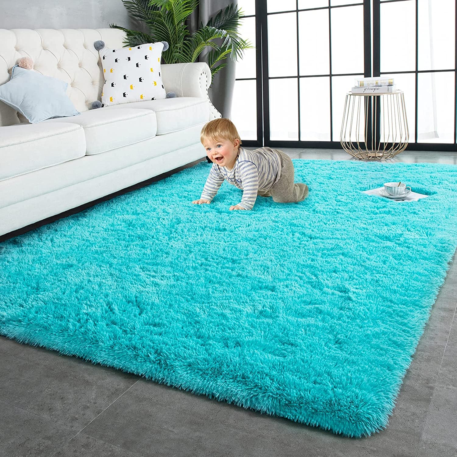 Super Soft Shaggy Rugs Fluffy Carpets, 4X5.9 Feet, Indoor Modern Plush Area Rugs for Living Room Bedroom Kids Room Nursery Home Decor, Upgrade Anti-Skid Durable Rectangular Fuzzy Rug, Black