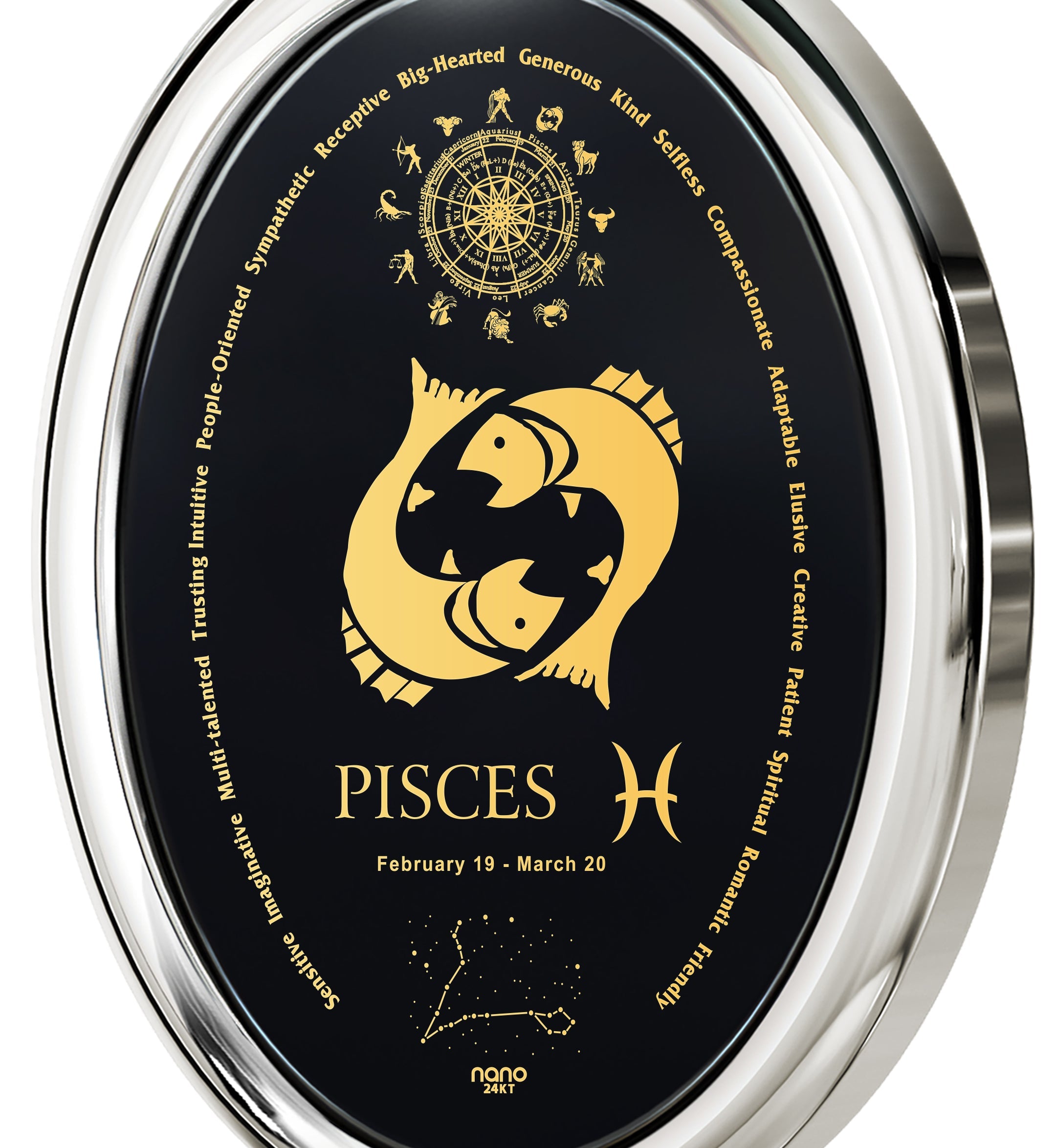 Pisces Necklace Zodiac Pendant 24k Gold Inscribed on Onyx Stone