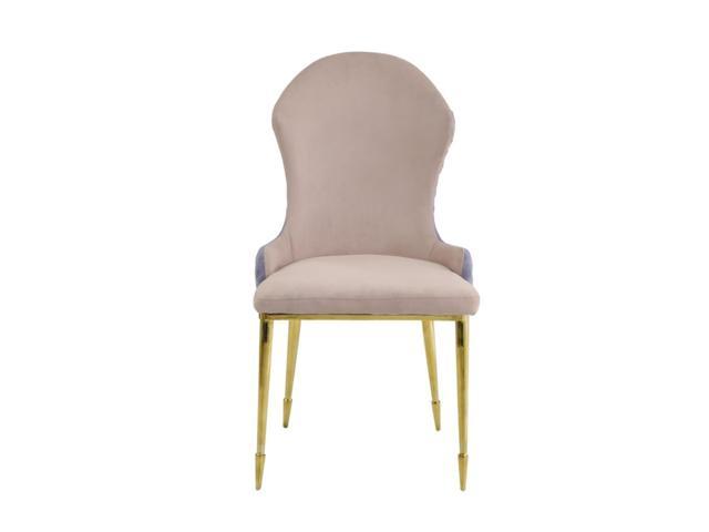 A Side Chair (Set-2), Tan, Lavender Fabric & Gold with gold legs.