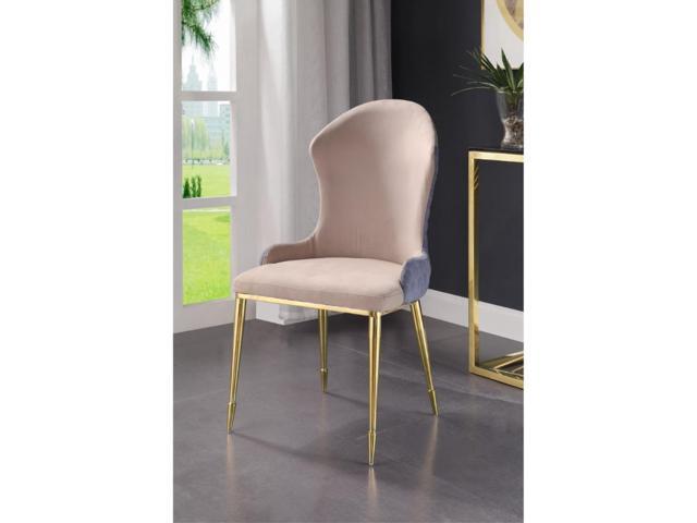 A Side Chair (Set-2), Tan, Lavender Fabric & Gold with gold legs.