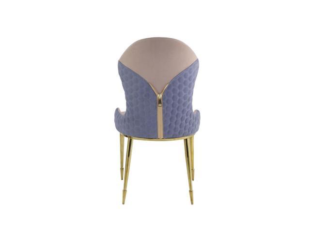 A Side Chair (Set-2), Tan, Lavender Fabric & Gold with gold legs.