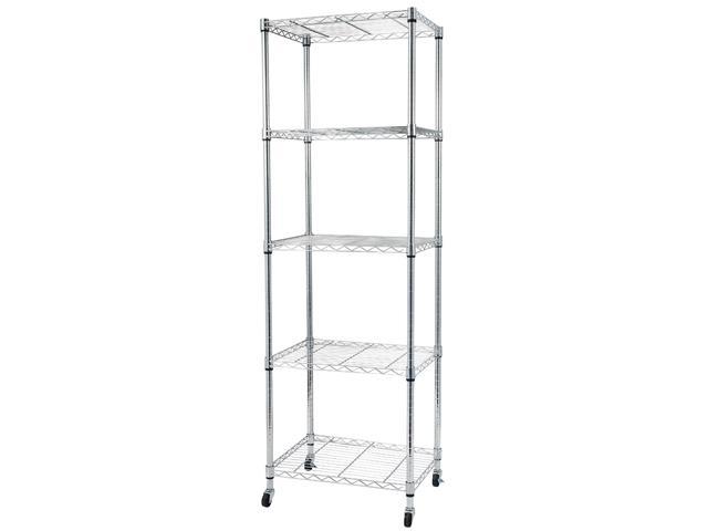 A 5-Tier Wire Shelving with Wheels for Garage Kitchen (60 x 45 x 180)cm wire shelving unit with four shelves.