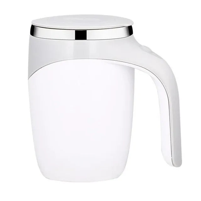 A Twist 'n Sip: The Rechargeable Stirring Mug with steam coming out of it.