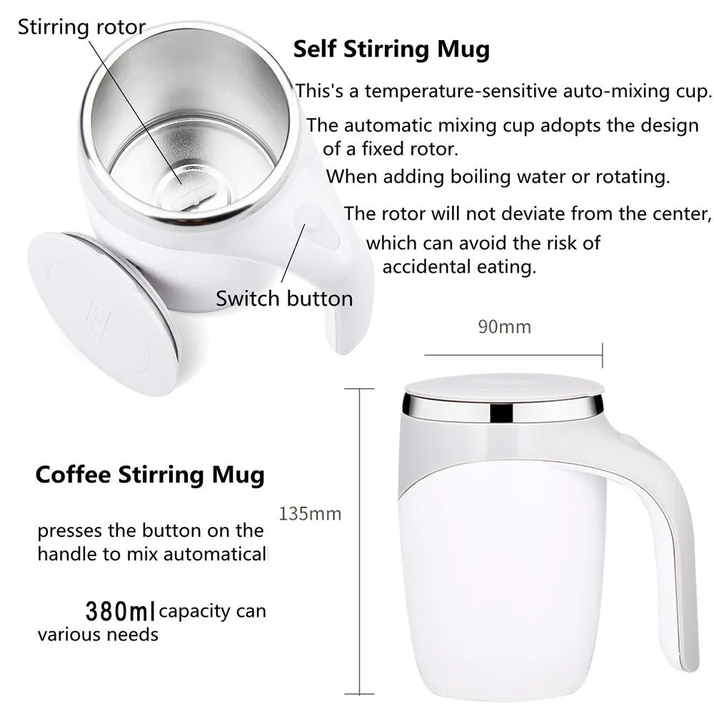 A Twist 'n Sip: The Rechargeable Stirring Mug with steam coming out of it.