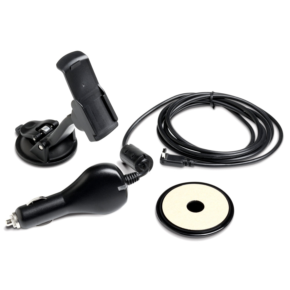 A black Garmin Automotive Navigation Kit with a cable and a cord.