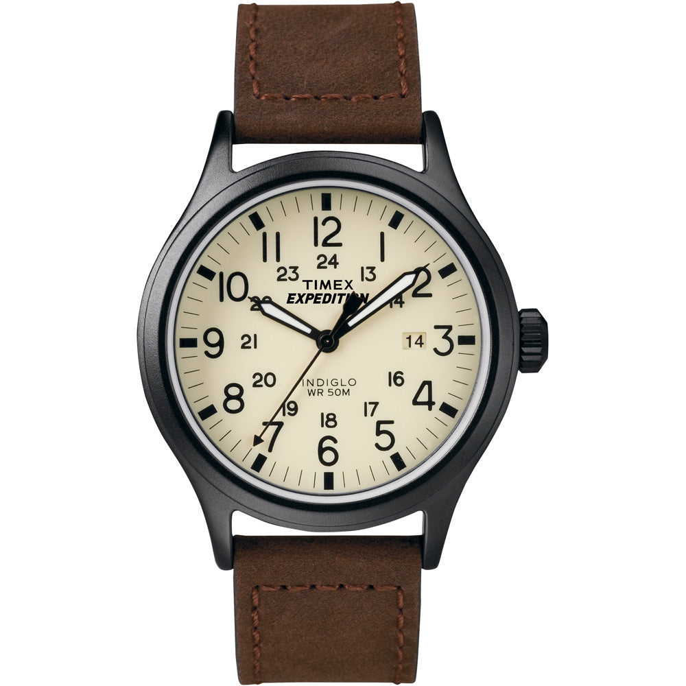 Timex Expedition® Scout Metal Watch - Brown Leather Strap.