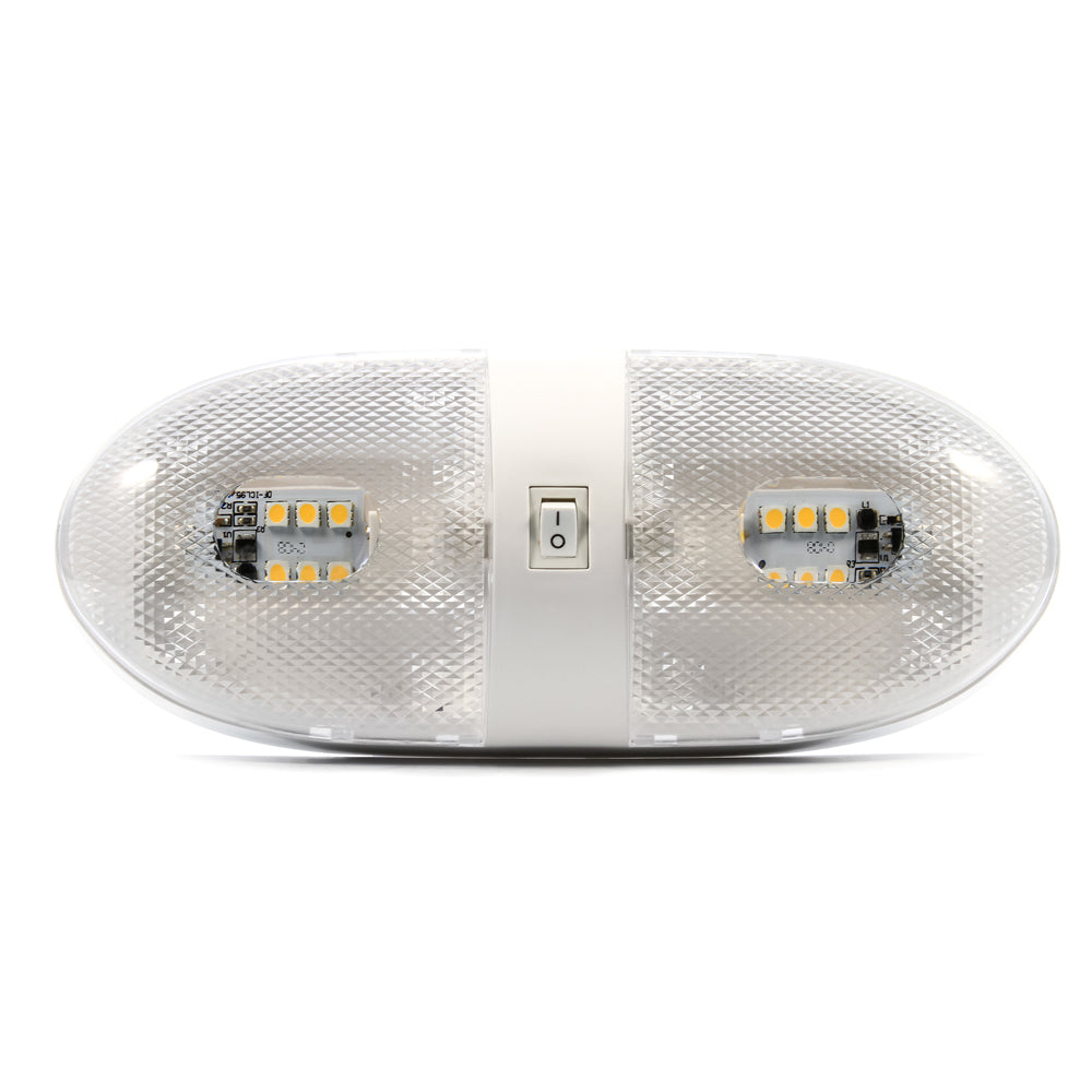 A Camco LED Double Dome Light - 12VDC - 320 Lumens on a white background.