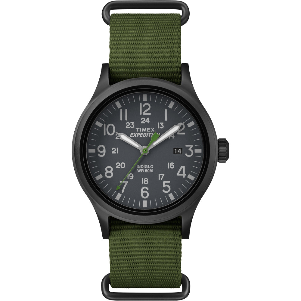 Timex Expedition Scout Slip-Thru Watch in olive green on a white background.