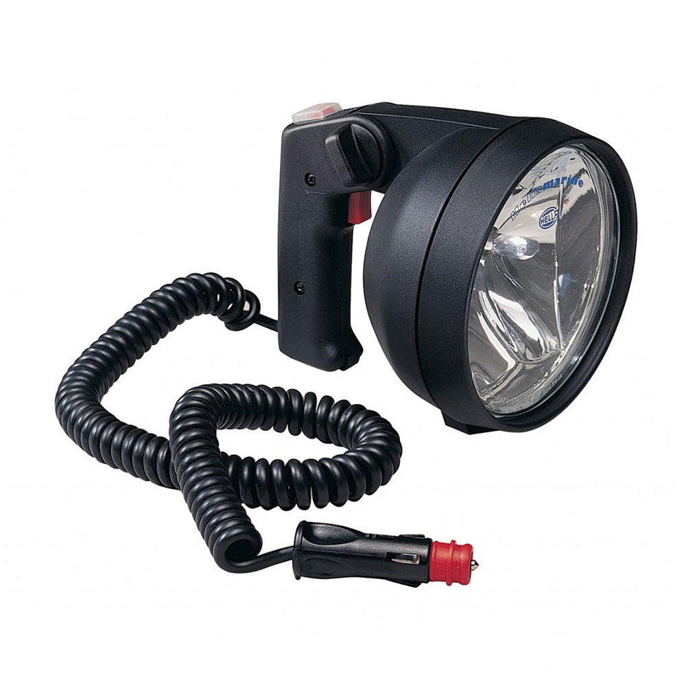 A black Hella Marine Twin Beam Hand Held Search Light - 12V with a cord attached to it.