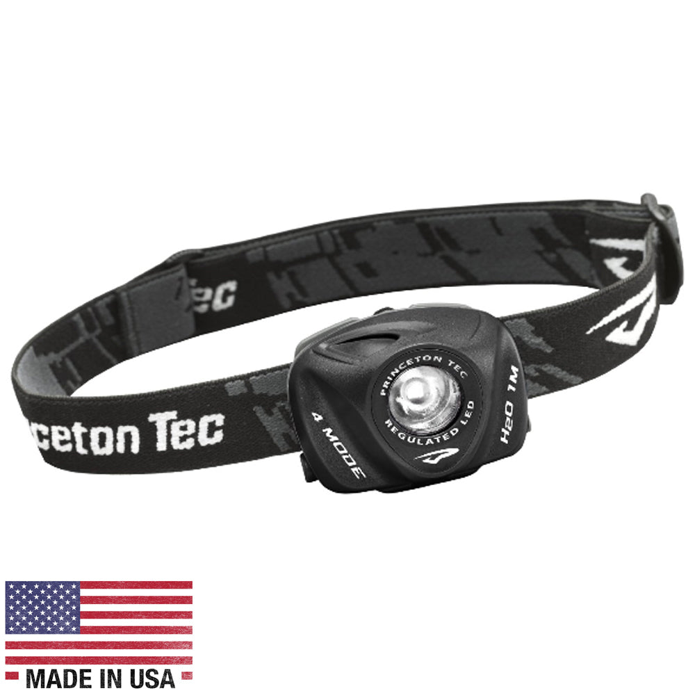 A Princeton Tec EOS LED Headlamp - Black with an american flag on it.