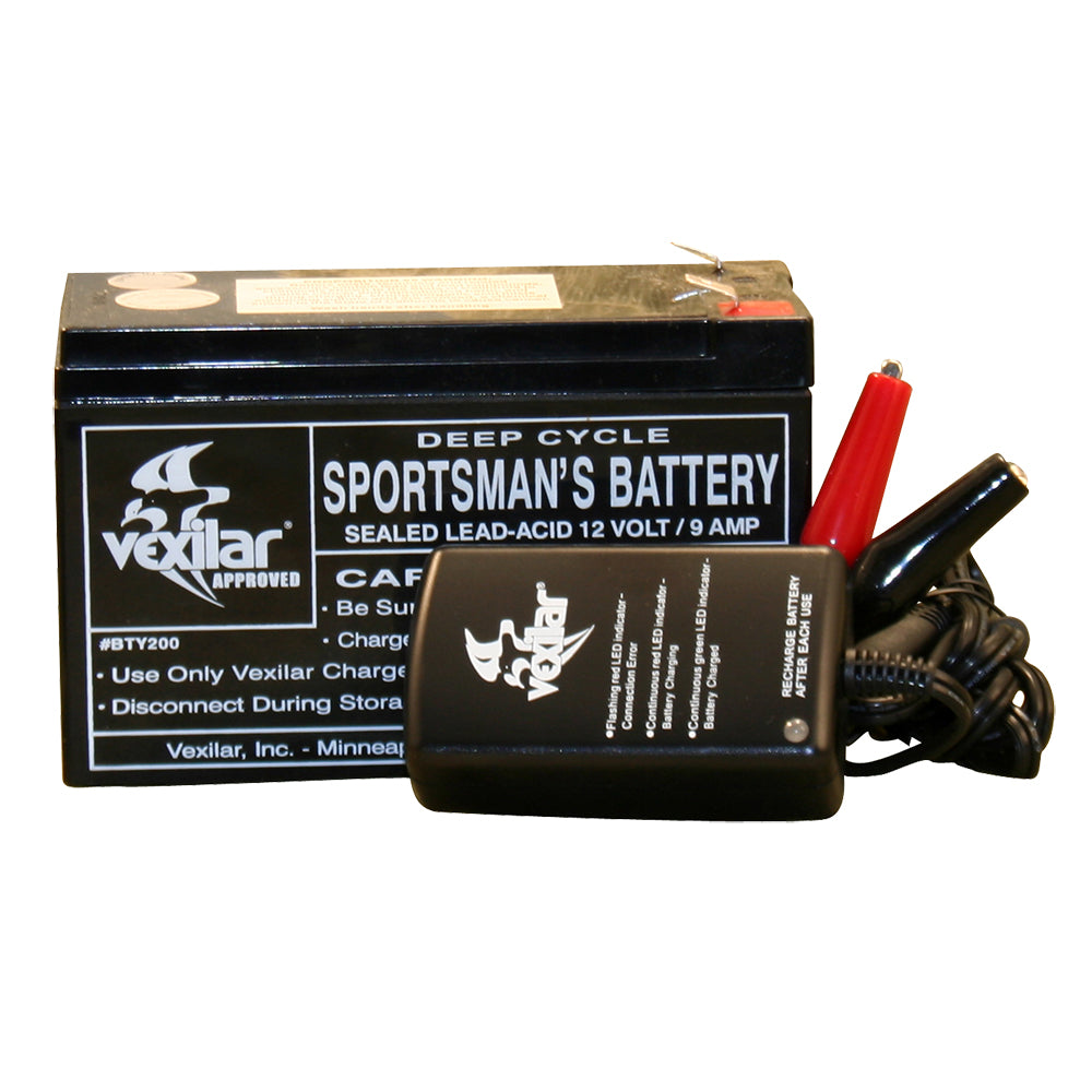A Vexilar Battery & Charger with a box.