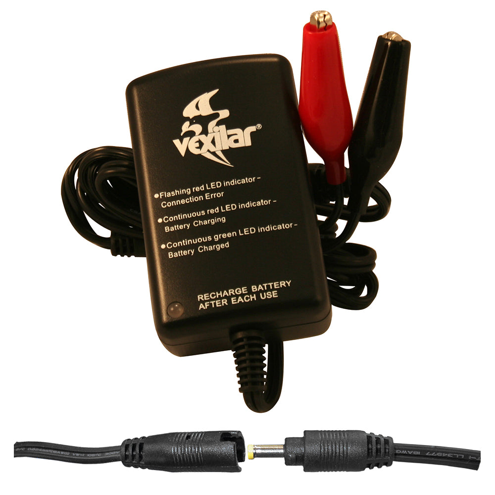 A Vexilar Digital Automatic Charger - 1 Amp battery charger with a red and black cord.