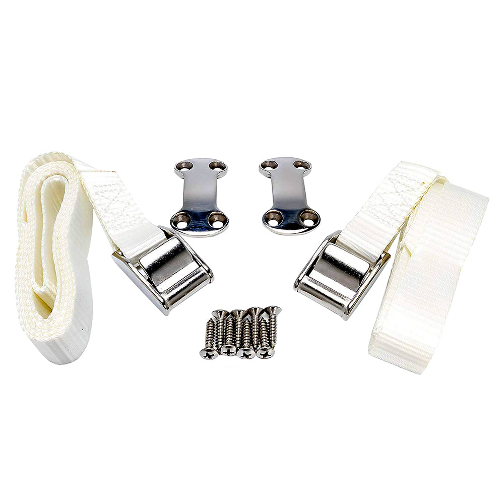 A set of Kuuma Cooler Tie Kit straps and screws on a white background.