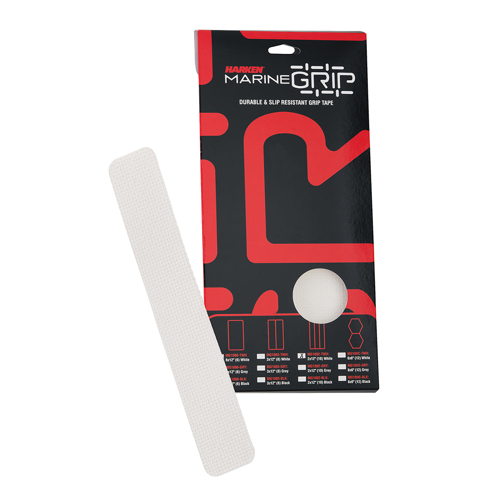 A Harken Marine Grip Tape - 2 x 12" - Translucent White - 10 Pieces package with a red and black stripe on it.