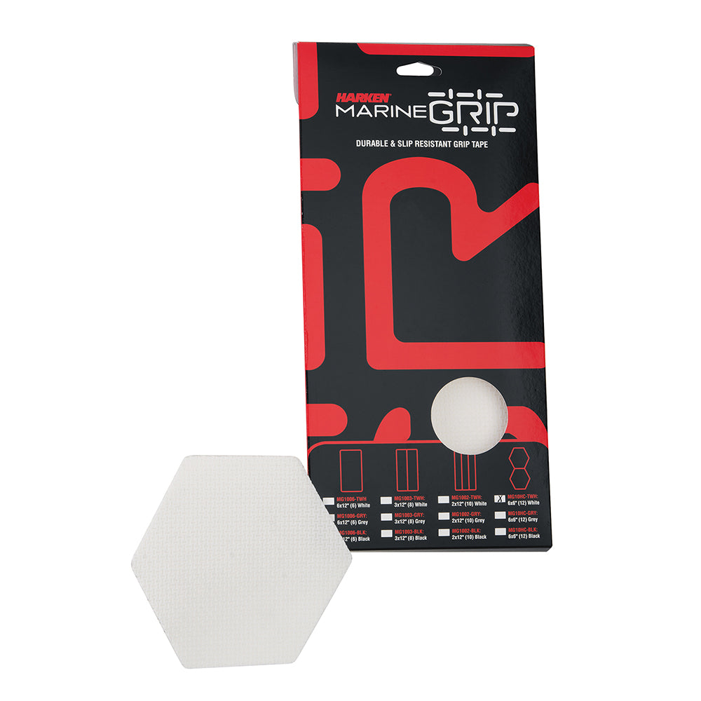 A package of Harken Marine Grip Tape - Honeycomb - Translucent White - 12 Pieces with a white hexagonal shape.
