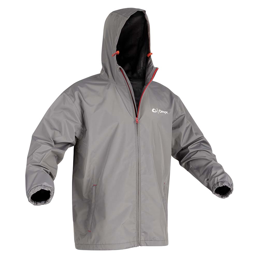 A Onyx Essential Rain Jacket - Large - Grey with hood.