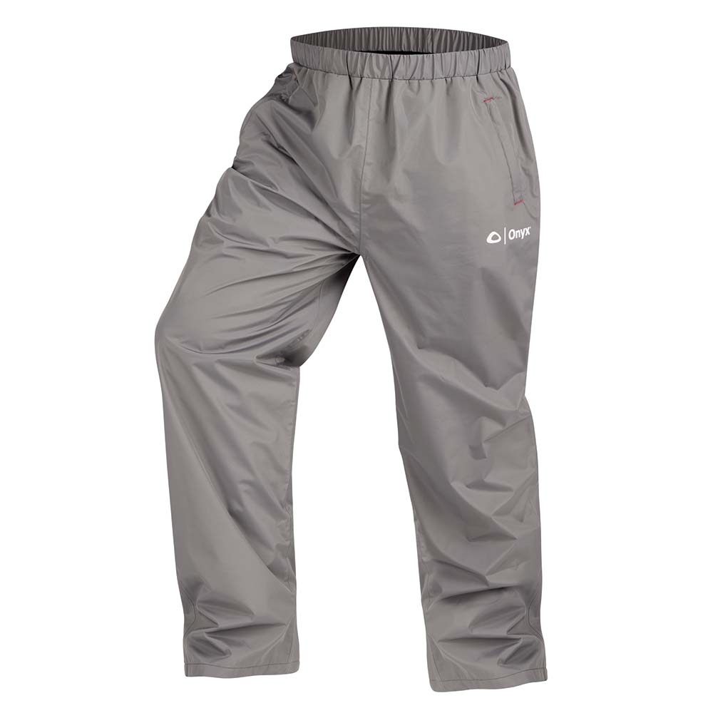 The Onyx Outdoor men's Onyx Essential Rain Pant - Large - Grey is shown on a white background.