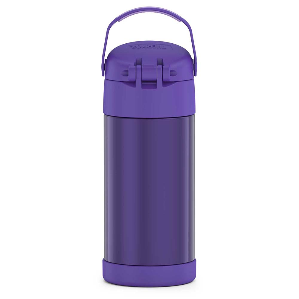 A Thermos FUNtainer® Stainless Steel Insulated Straw Bottle - 12oz - Purple on a white background.