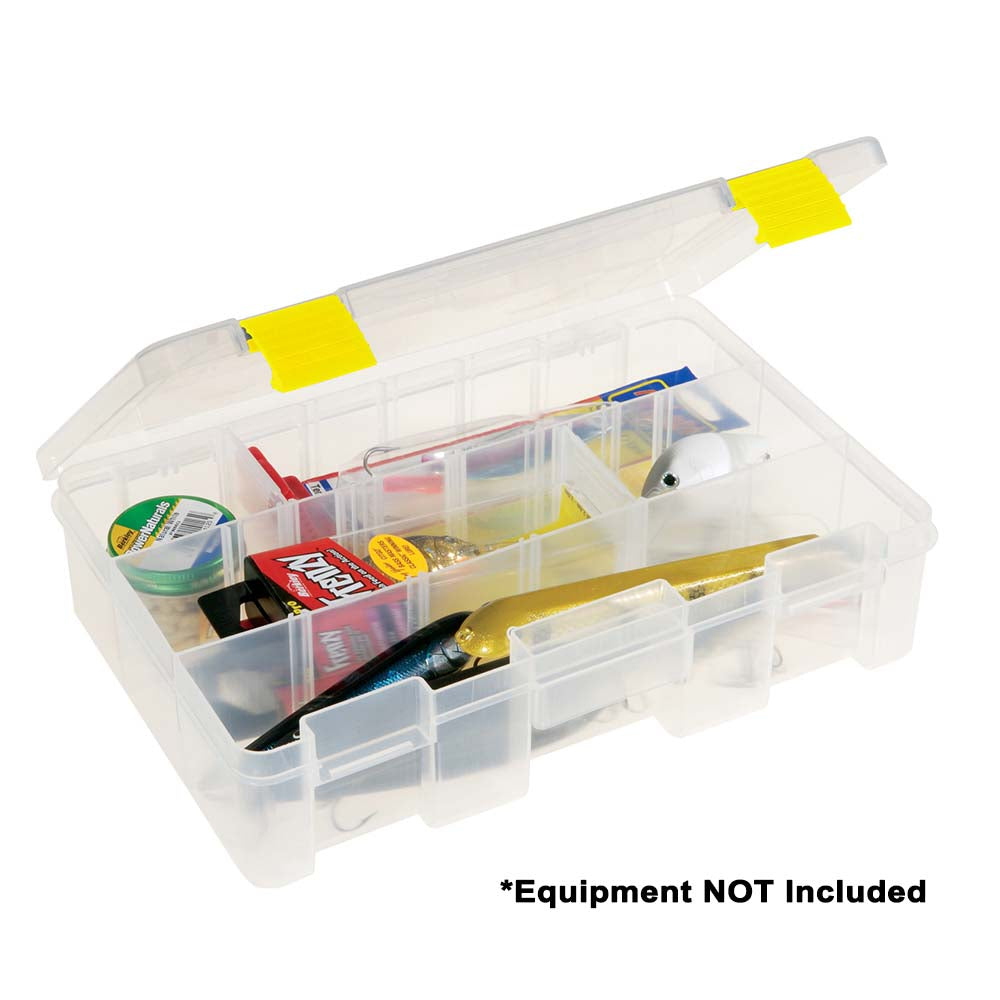A Plano ProLatch® StowAway® Deep Stowaway 3600 Series - 2-Pack clear plastic storage box with a yellow lid.