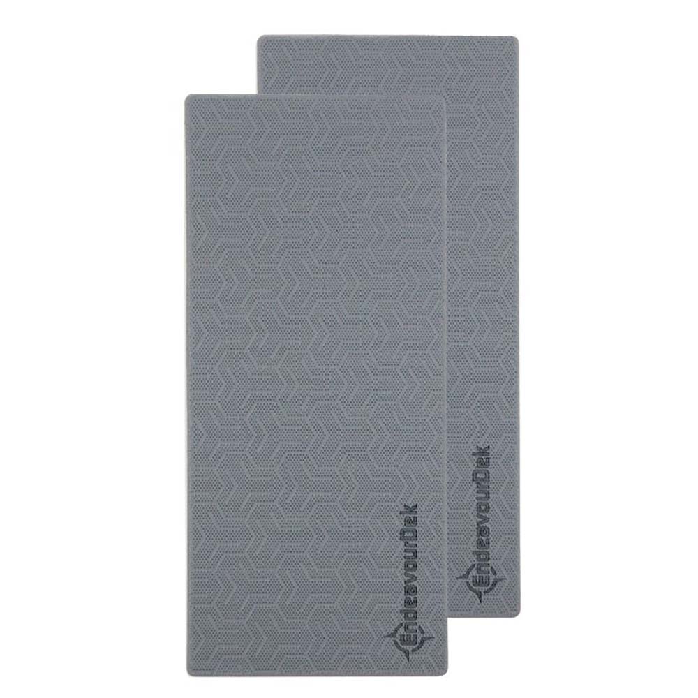 A pair of SeaDek 18" x 8" x 5mm RV Step Kit Storm Grey 2-Pads SeaDek Laser Logo mats on a white background.