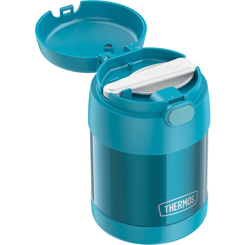 A Teal Thermos 10oz Stainless Steel FUNtainer® Food Jar on a white background.