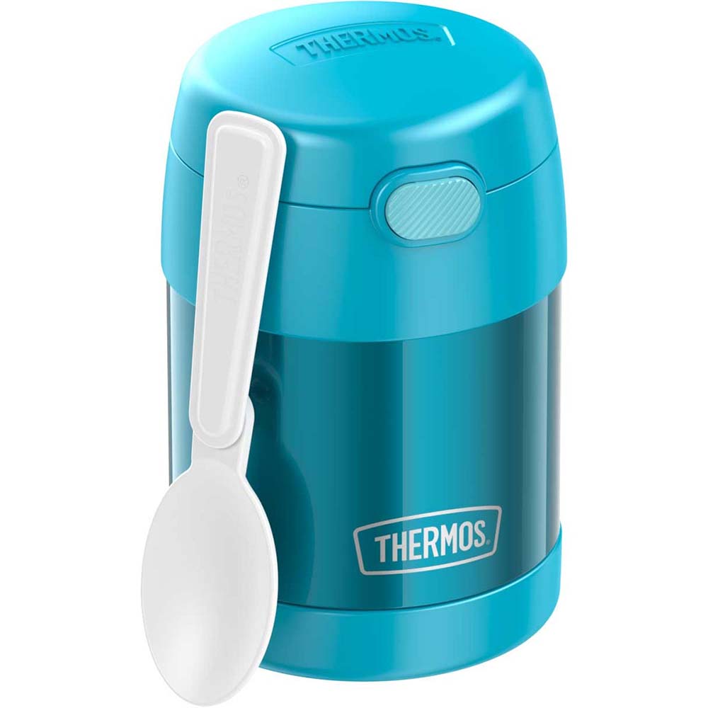 A Teal Thermos 10oz Stainless Steel FUNtainer® Food Jar on a white background.