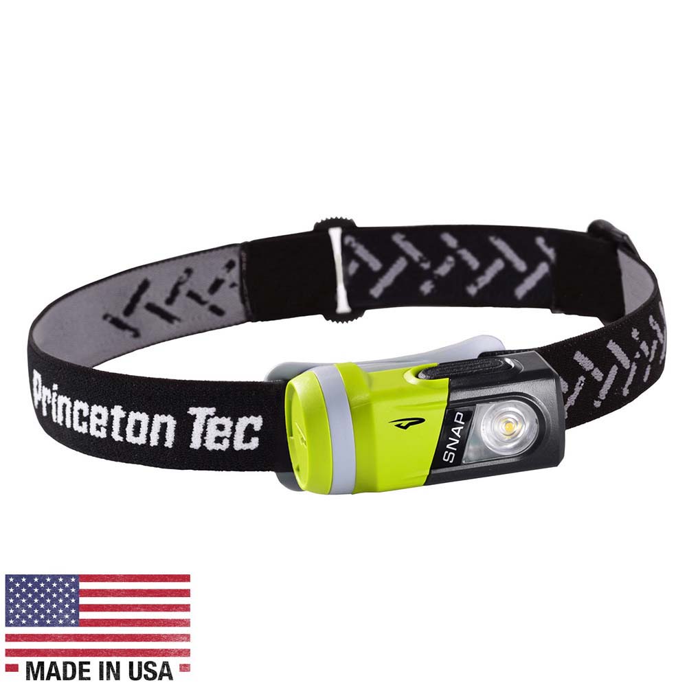 A Princeton Tec SNAP Industrial - Green-Black with an american flag on it.