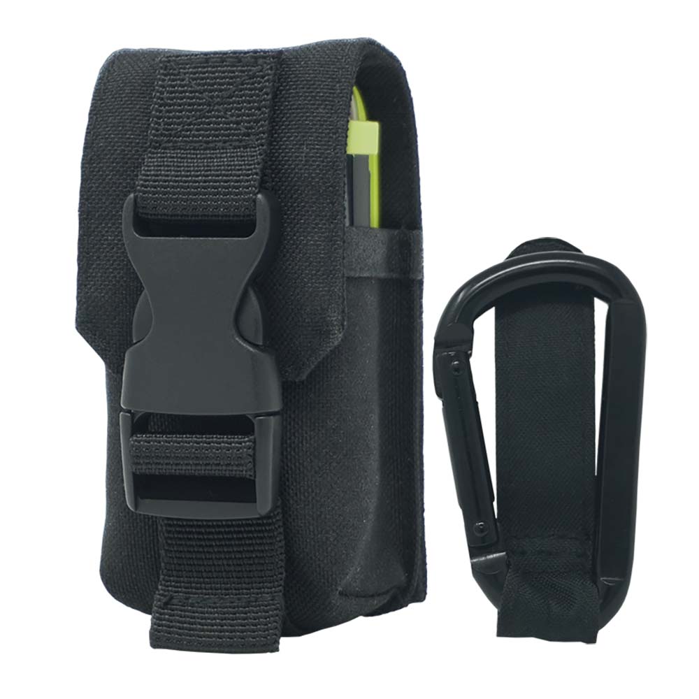 An ACR Electronics black pouch with a cell phone attached to it.