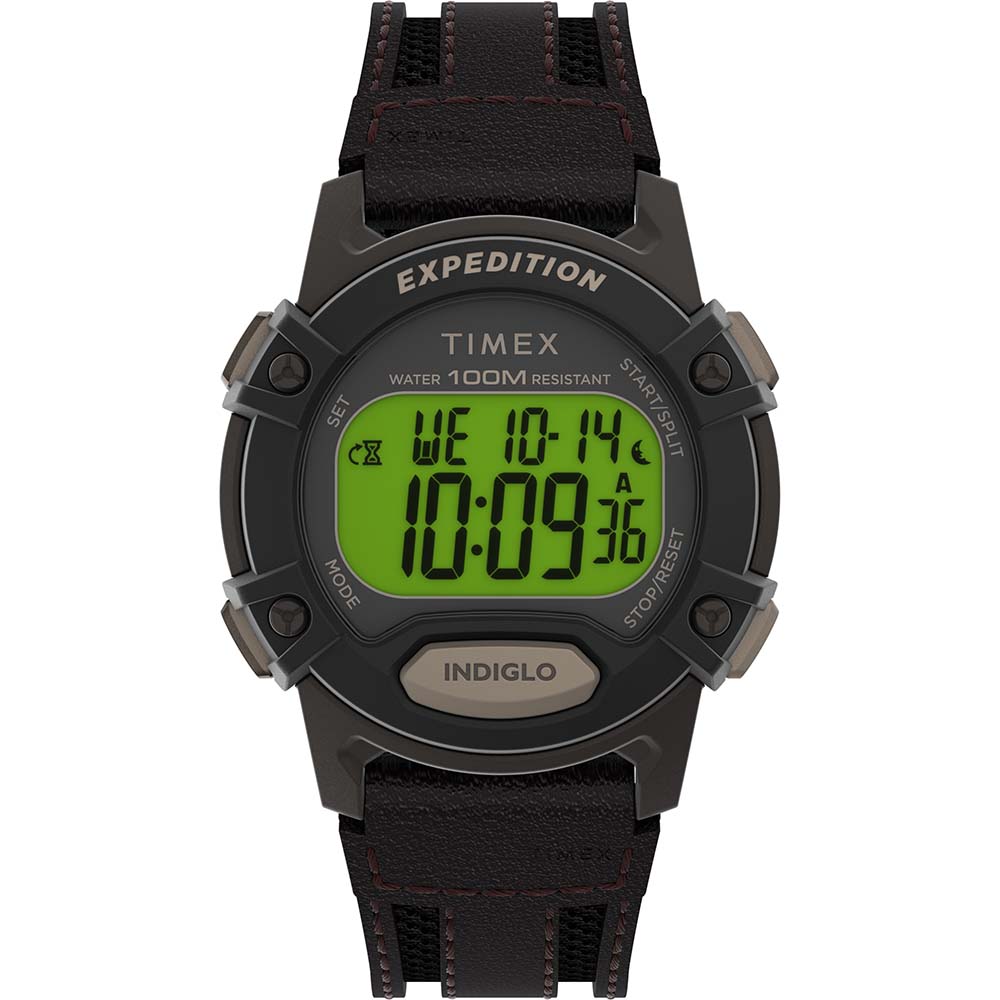 Timex Expedition Cat 5 men's brown resin case watch with brown-black band.