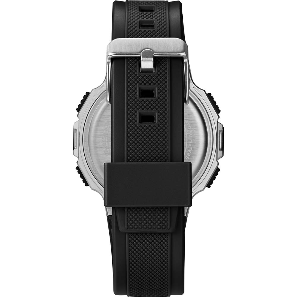 A Timex DGTL 42mm Watch - Black Resin Strap with a digital display on a white background.