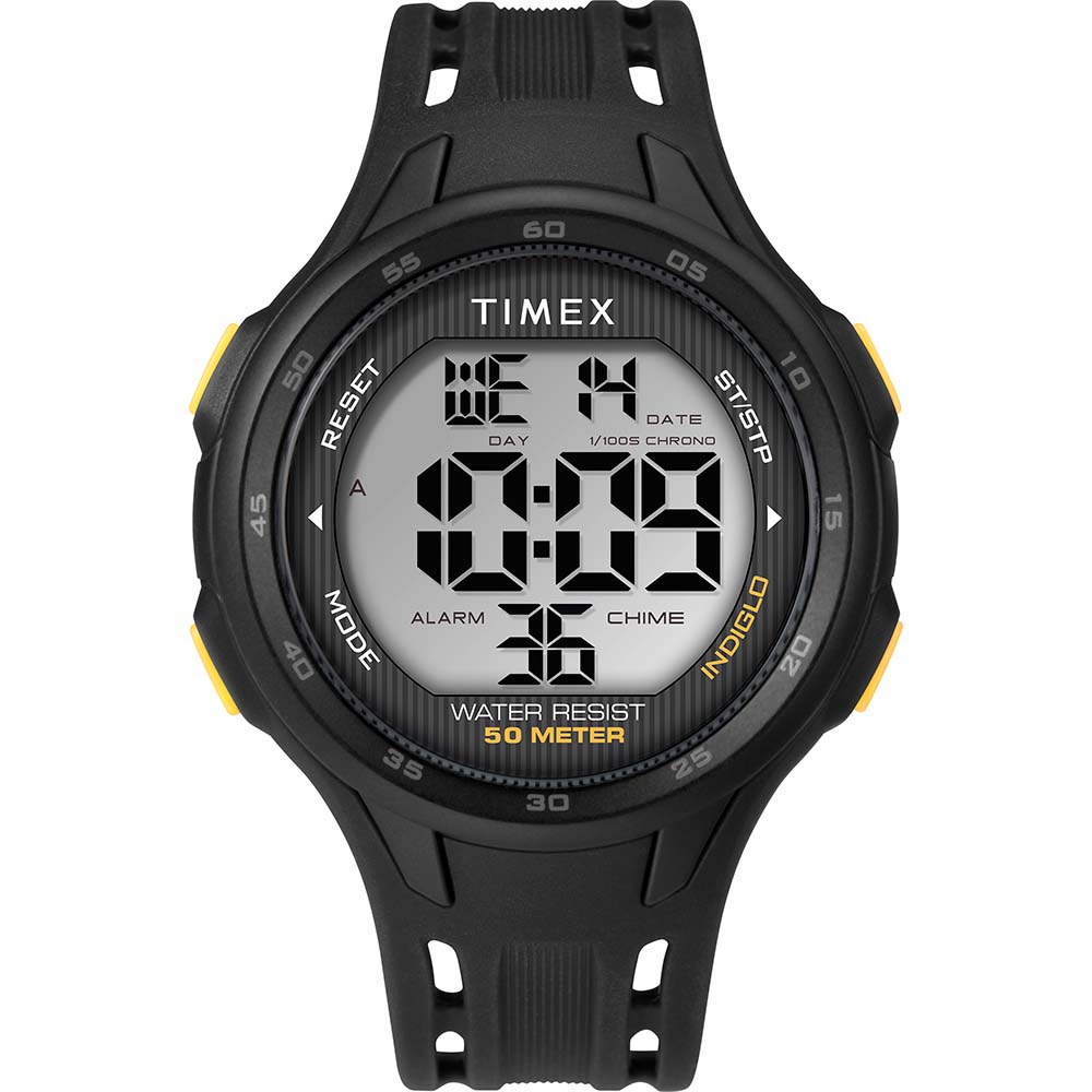 Timex DGTL 45mm Men's Watch - Black-Yellow Case - Black Strap.