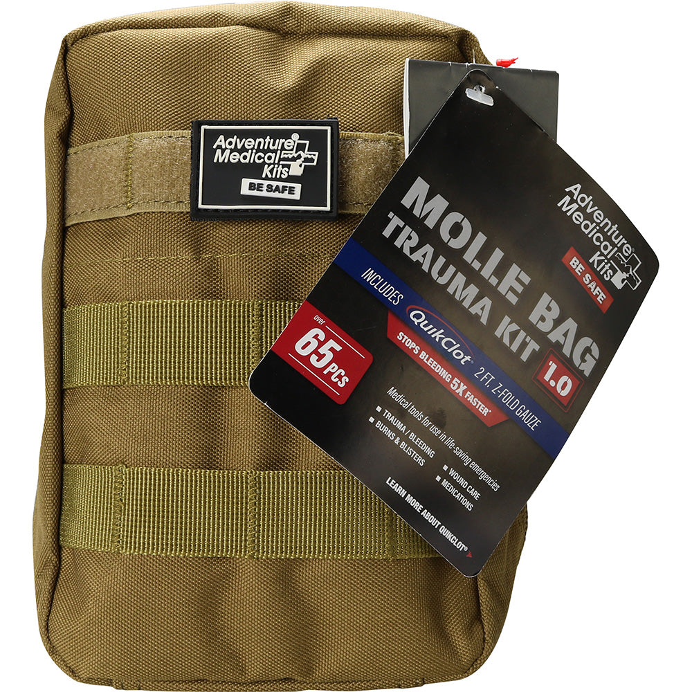 An Adventure Medical MOLLE Trauma Kit 1.0 - Khaki in a molle bag.