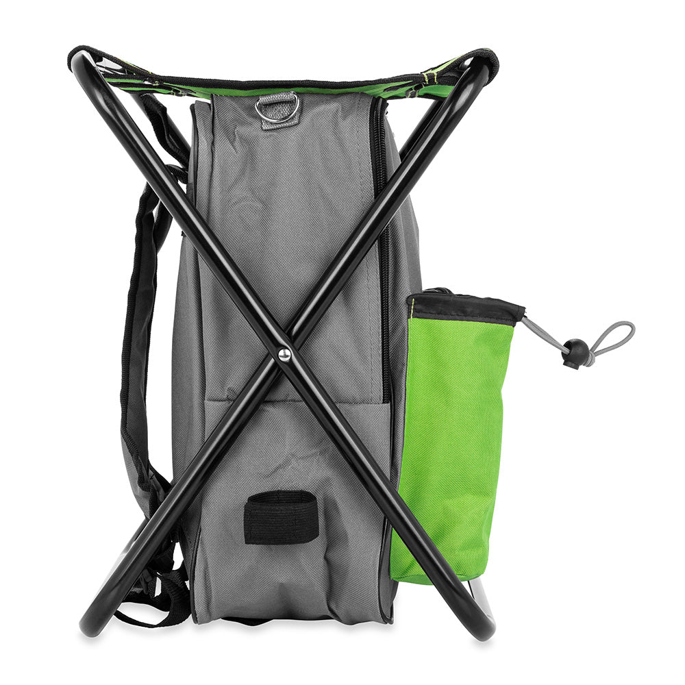 A Camco Camping Stool Backpack Cooler - Green.