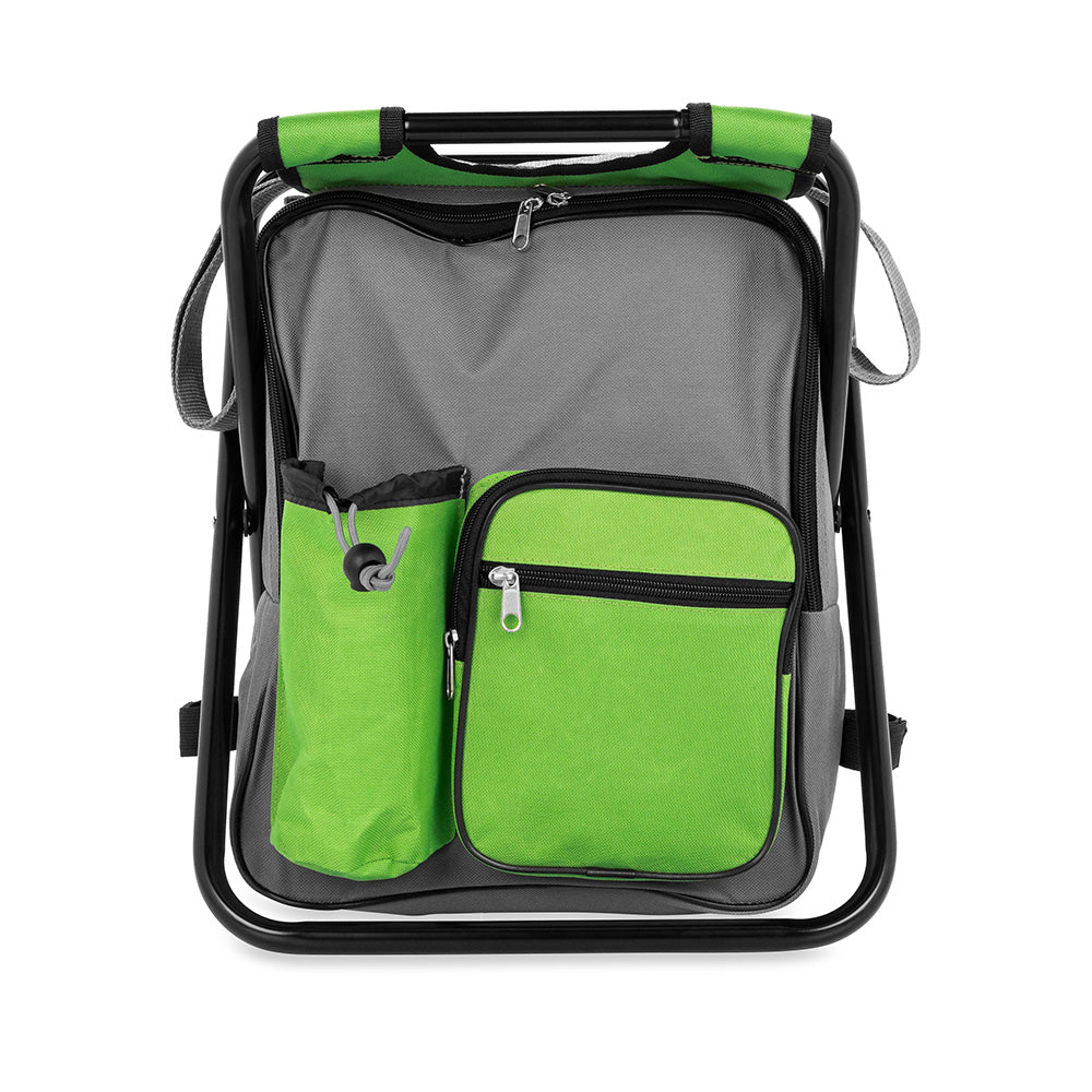 A Camco Camping Stool Backpack Cooler - Green.