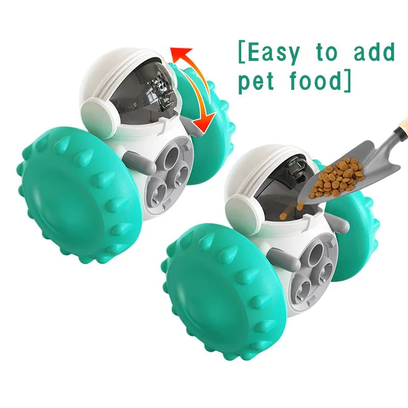 A pet cat playing with BrainyBuddy: The Interactive Dog Puzzle.
