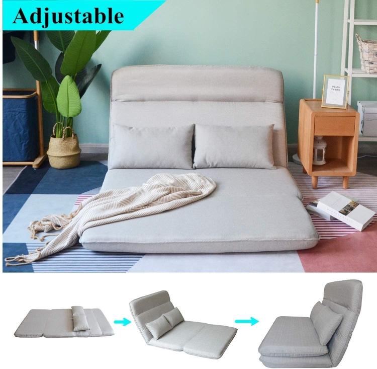A ModernMazing Sofa Bed Folding Lazy Sofa Floor Chairs Recliner Bed with Pillow (Grey) on a white background.
