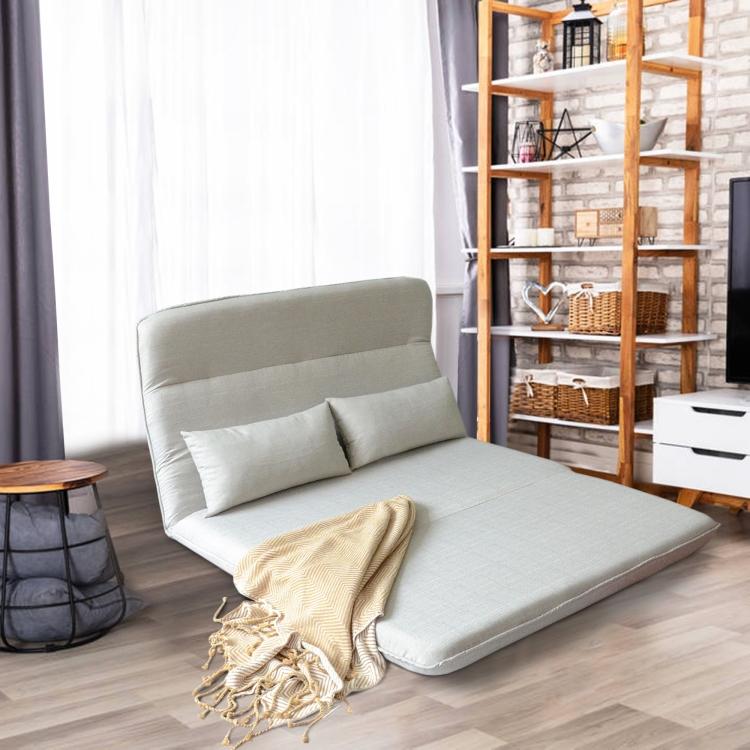 A ModernMazing Sofa Bed Folding Lazy Sofa Floor Chairs Recliner Bed with Pillow (Grey) on a white background.