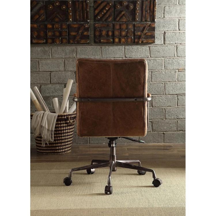 A Vintage Leather Office Gaming Chair with castors on a white background. Brand: ModernMazing