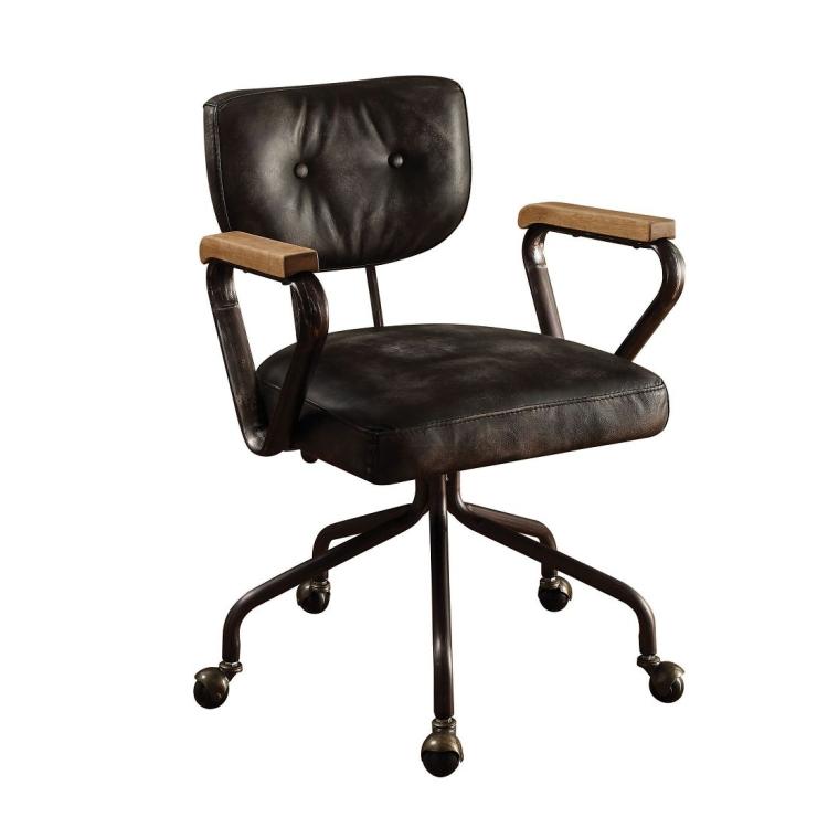 A Vintage Black Top Textured Leather Office Gaming Chair, Size: 24x25x32 inch by ModernMazing on castors.