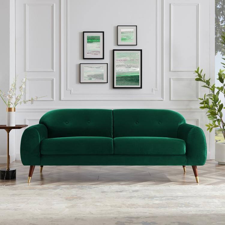ModernMazing Velvet Two-seat Sofa with Wide Flared Armrests in a living room.