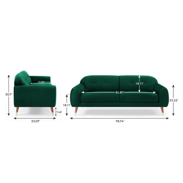 ModernMazing Velvet Two-seat Sofa with Wide Flared Armrests in a living room.