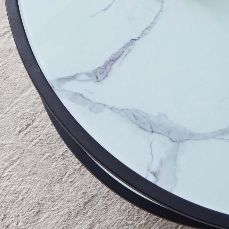A Round Marble Coffee Table with Ppen Shelf, Size: 35.43 x 35.43 x in a living room.