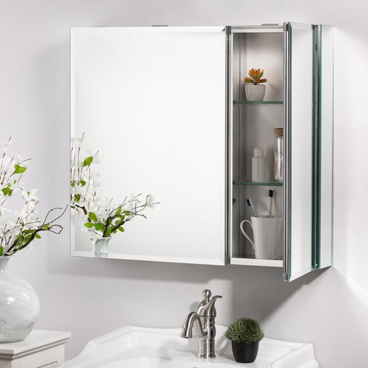 A ModernMazing Aluminum Wall-mounted Single Door Bathroom Mirror Cabinet with Adjustable Shelf, Size: 30.