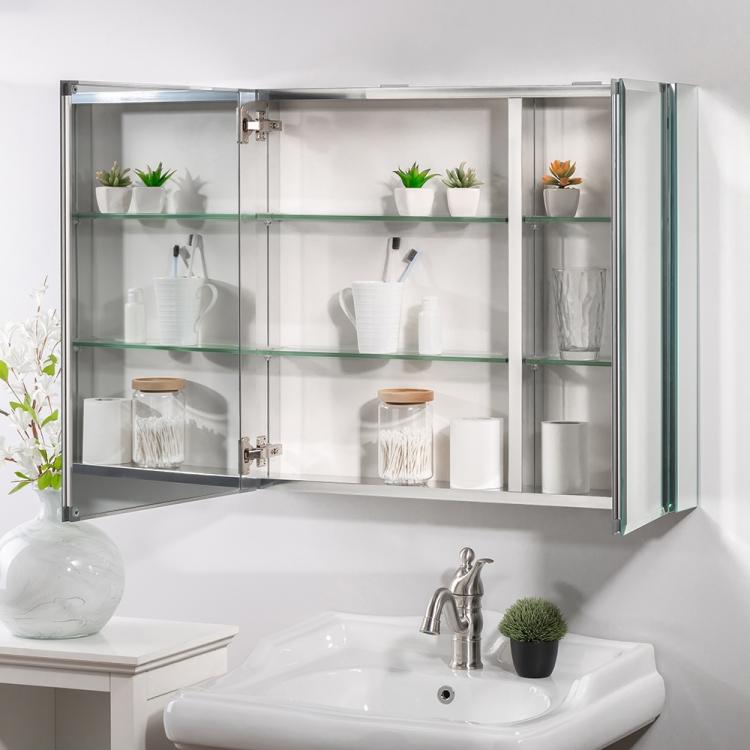 A ModernMazing Aluminum Wall-mounted Single Door Bathroom Mirror Cabinet with Adjustable Shelf, Size: 30.